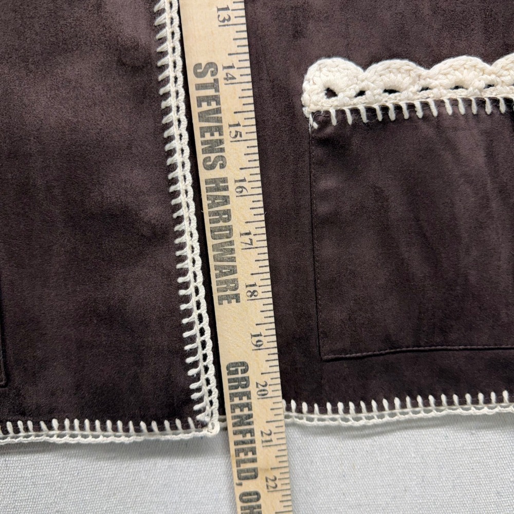 Bagatelle Collection Brown Faux Suede Crochet Trim Jacket Cottagecore Coat 85110 - Picture 14 of 15